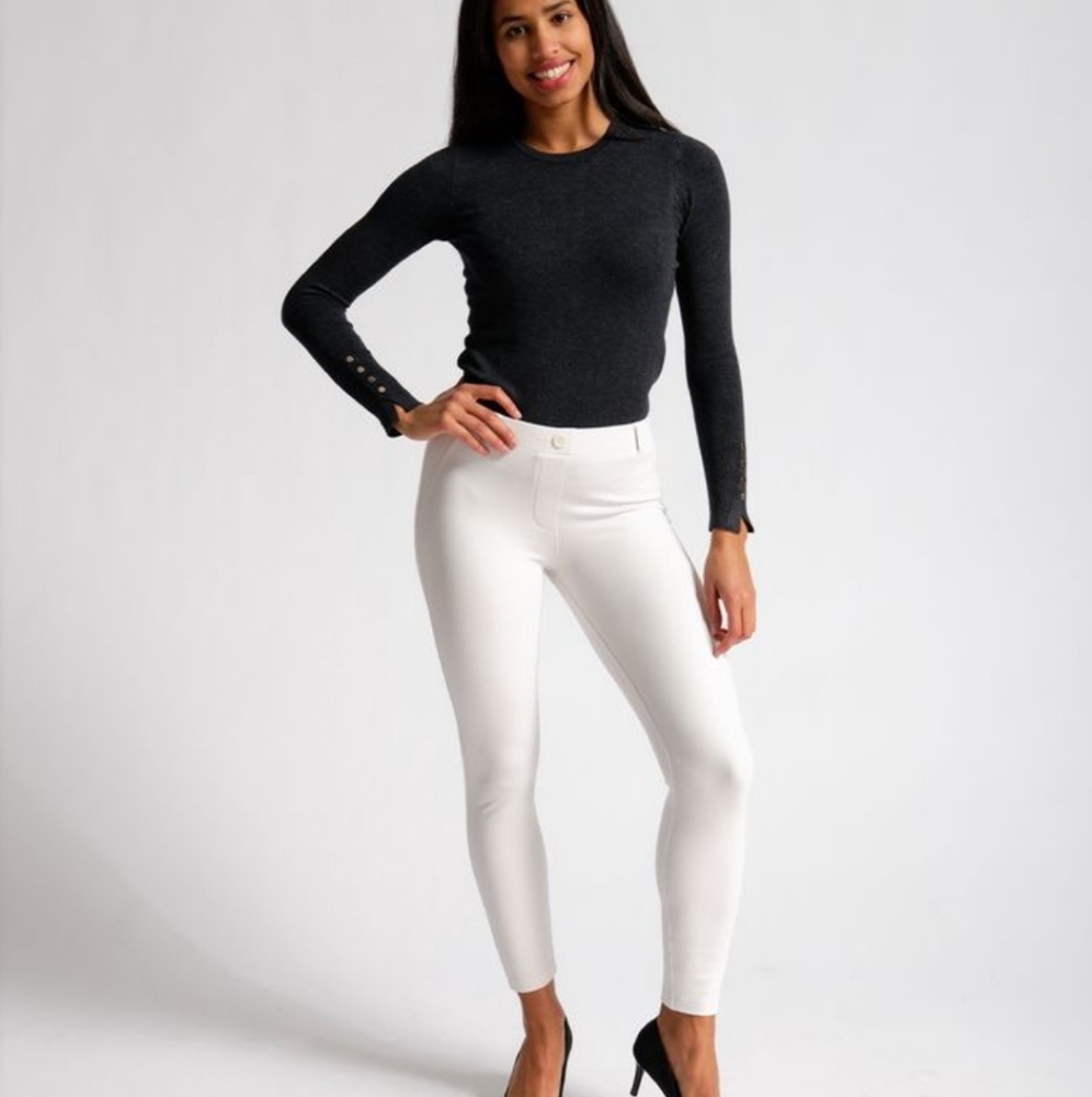Betabrand Creme Twill Dress Pant Yoga Pant